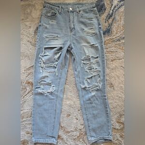 Light Blue Distressed Women's Boyfriend Jeans